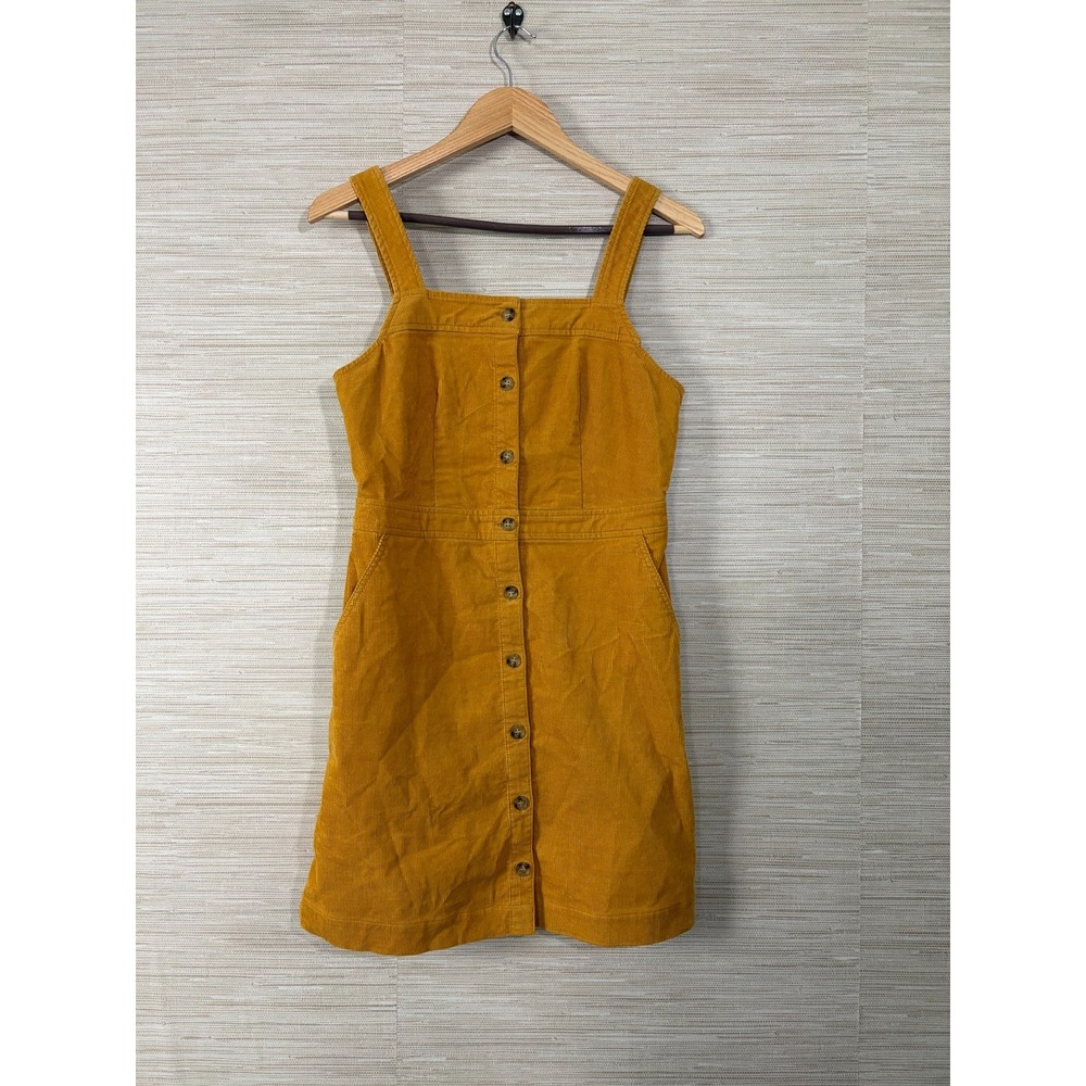J.Crew Corduroy Jumper Dress Women 0 Mustard Yellow Button Front Overall AD425